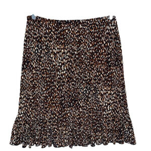 LILY Animal Print Skirt Elastic Waist Ruffle Hemline Black Brown Cream Womens L